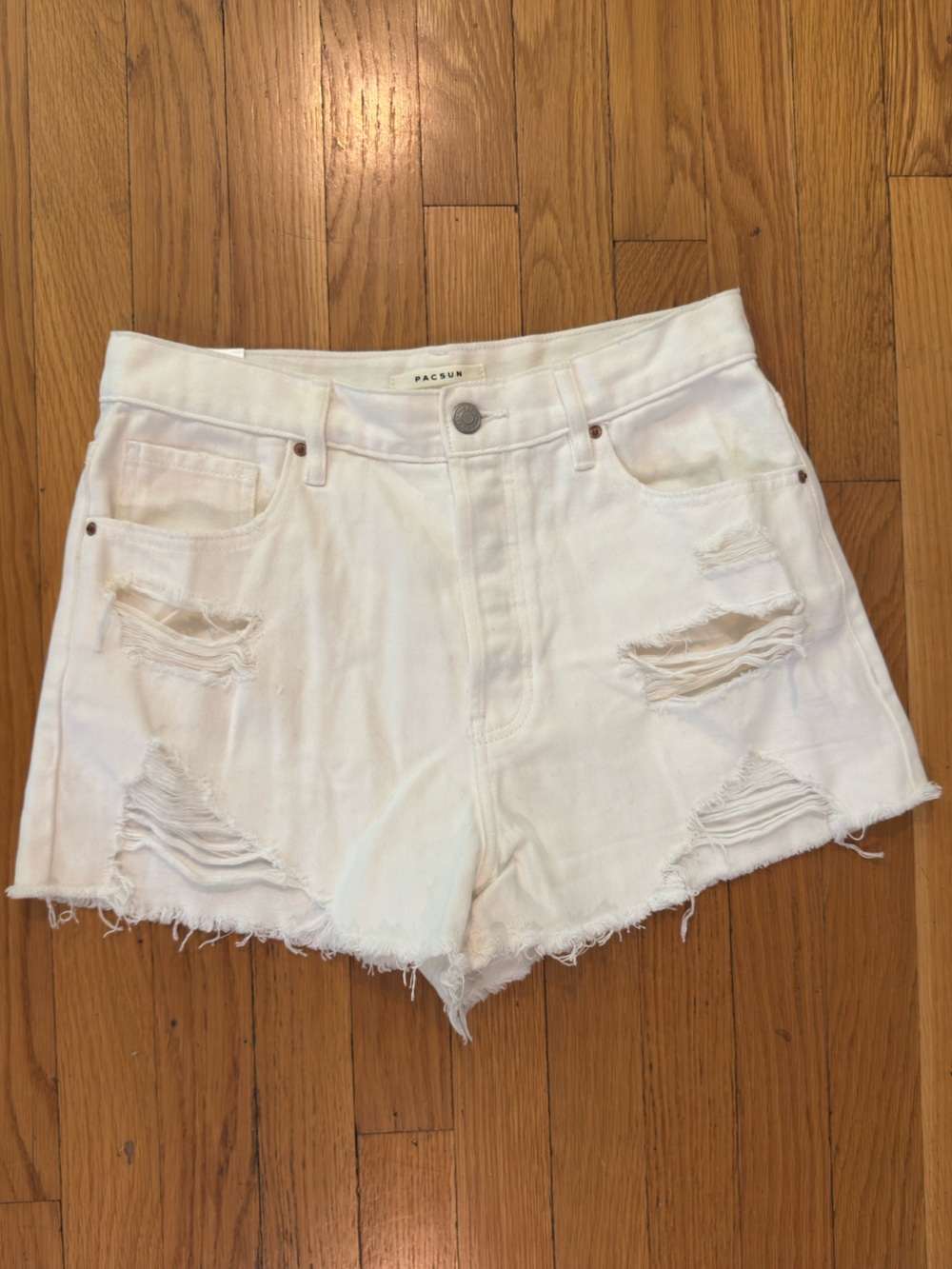 PacSun White Distressed Vintage High Waisted Denim Shorts